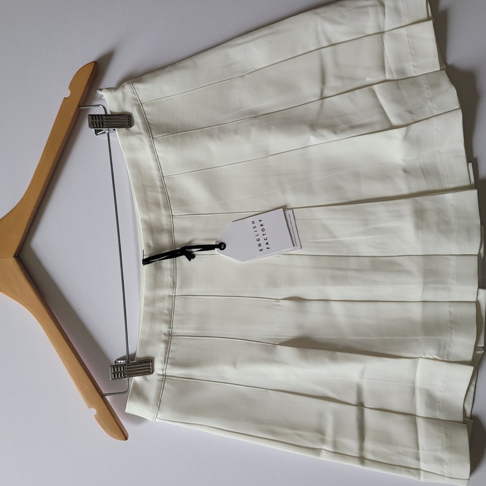 English Factory White Pleated Skater Mini Skirt